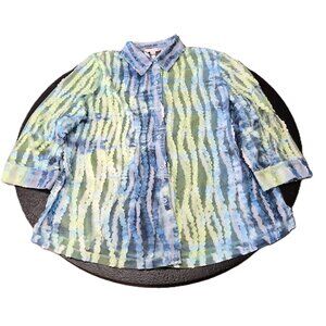 Erin London Semi‑Sheer Striped Button Shirt Office Siren Vacation Vibes Layering